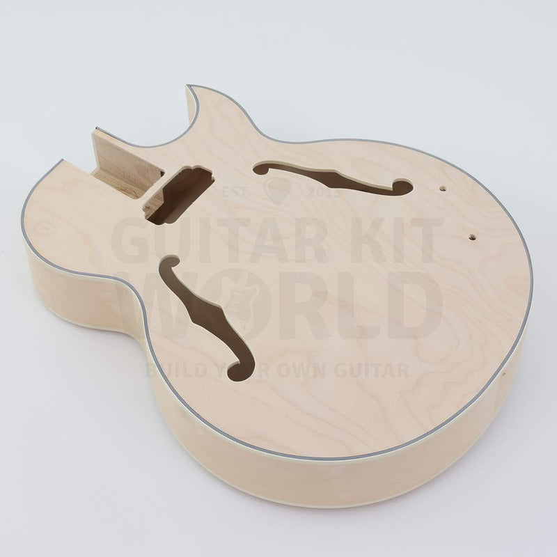 Wide neck hollow body guitar kit with 48 mm nut - body angle with f-holes