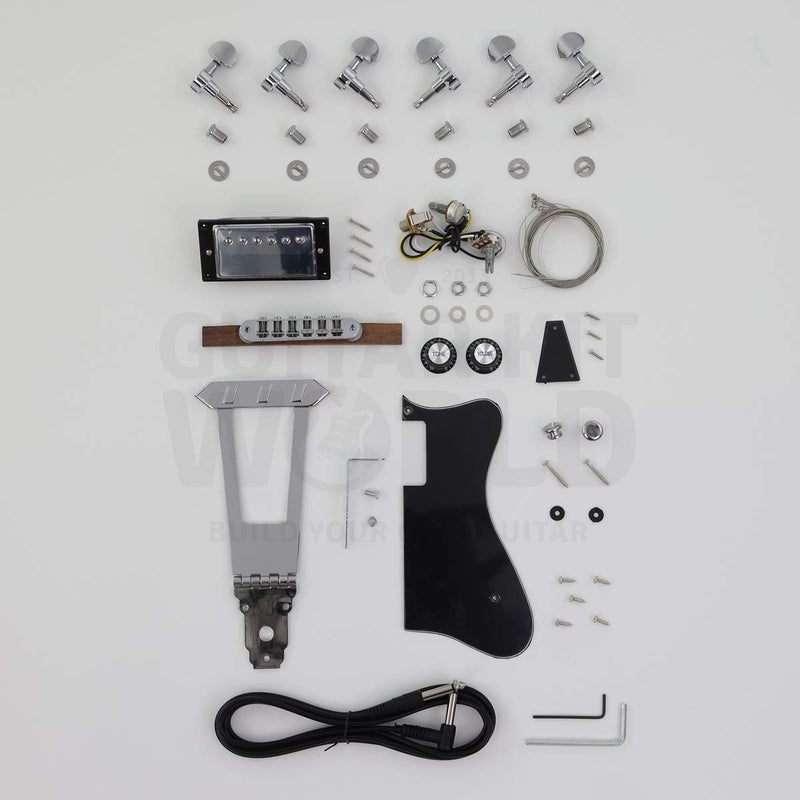 Wide neck hollow body guitar kit with 48 mm nut - hardware, humbucker, trapeze tailpiece and electronics