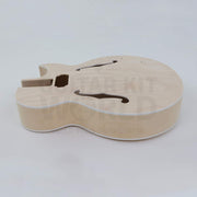 X-braced hollow body electric guitar kit, maple body, ebony fretboard - body side with white binding