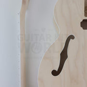 X-braced hollow body electric guitar kit, maple body, ebony fretboard - f-hole and bound fretboard