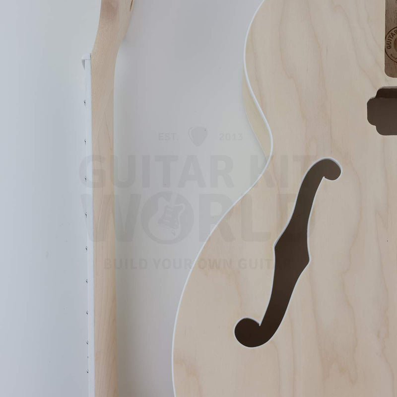 X-braced hollow body electric guitar kit, maple body, ebony fretboard - f-hole and bound fretboard