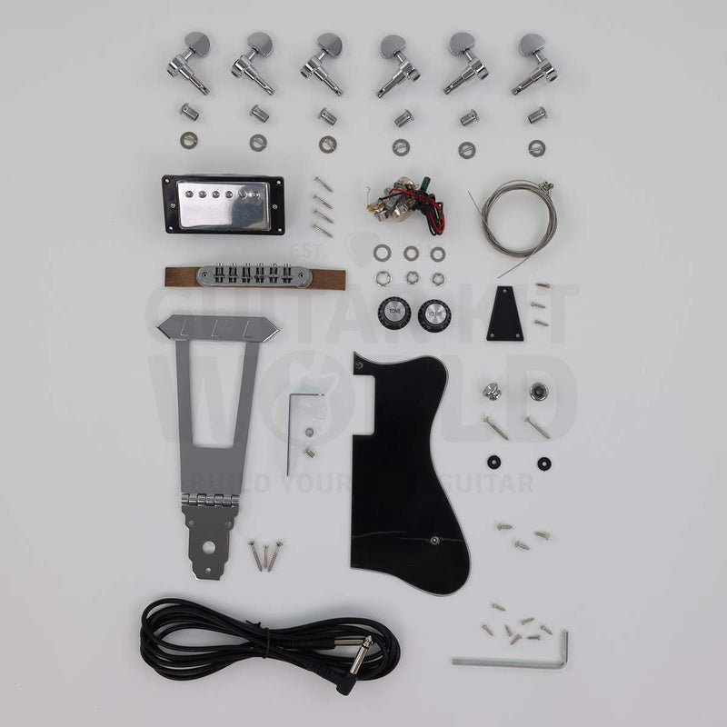 X-braced hollow body electric guitar kit, maple body, ebony fretboard - hardware set