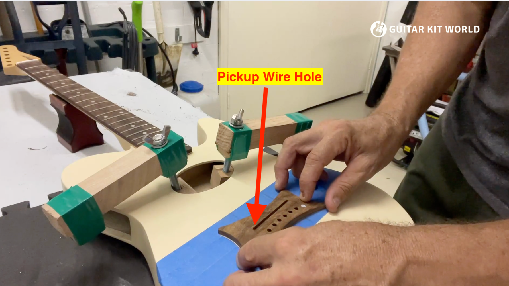 Marking and drilling the bridge wiring hole