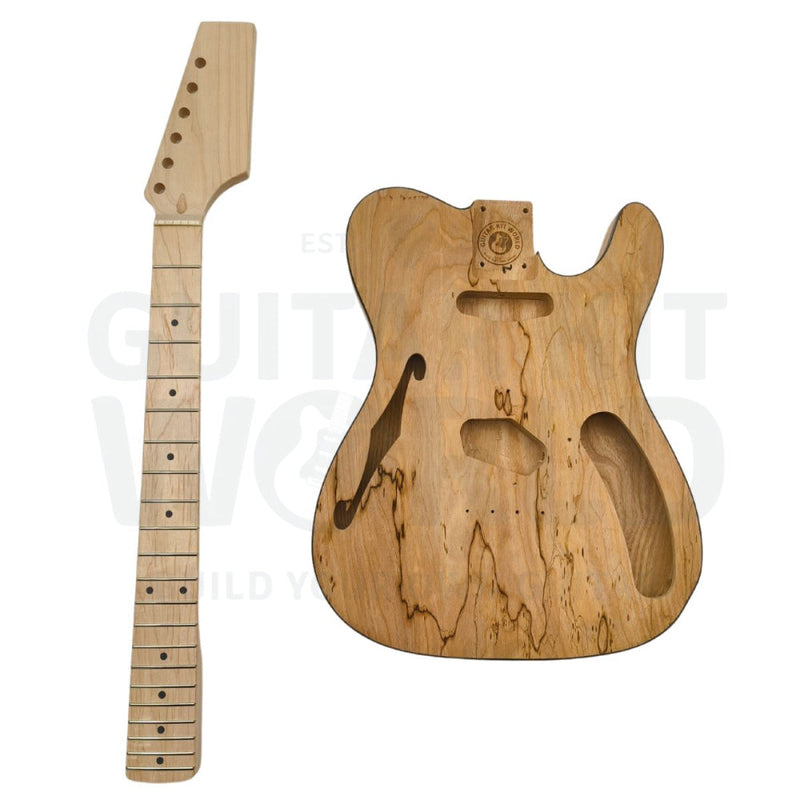 Thin Semi-Hollow Ash Body T-Style Guitar Kit With Spalted Maple Veneer