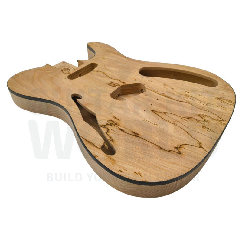 Thin Semi-Hollow Ash Body T-Style Guitar Kit With Spalted Maple Veneer