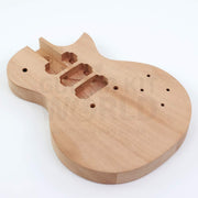 Mahogany body angle view, treble side