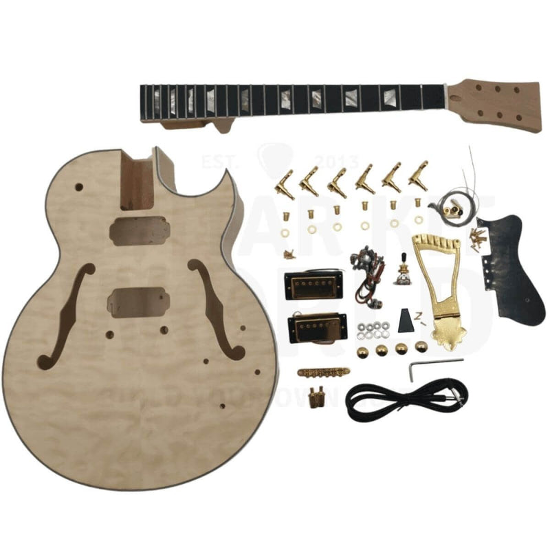E175 Hollow Body Guitar Kit w/ Gold Hardware, Pearl White Inlays - Guitar Kit World