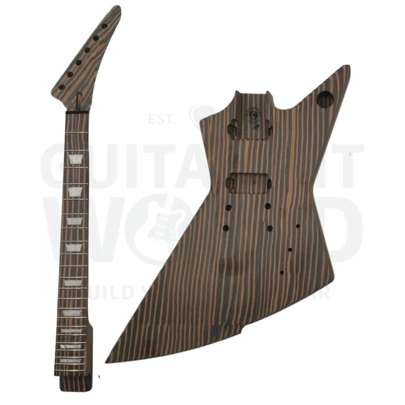 Zebrawood EXP-style Guitar Kit with White Pickguard - Guitar Kit World