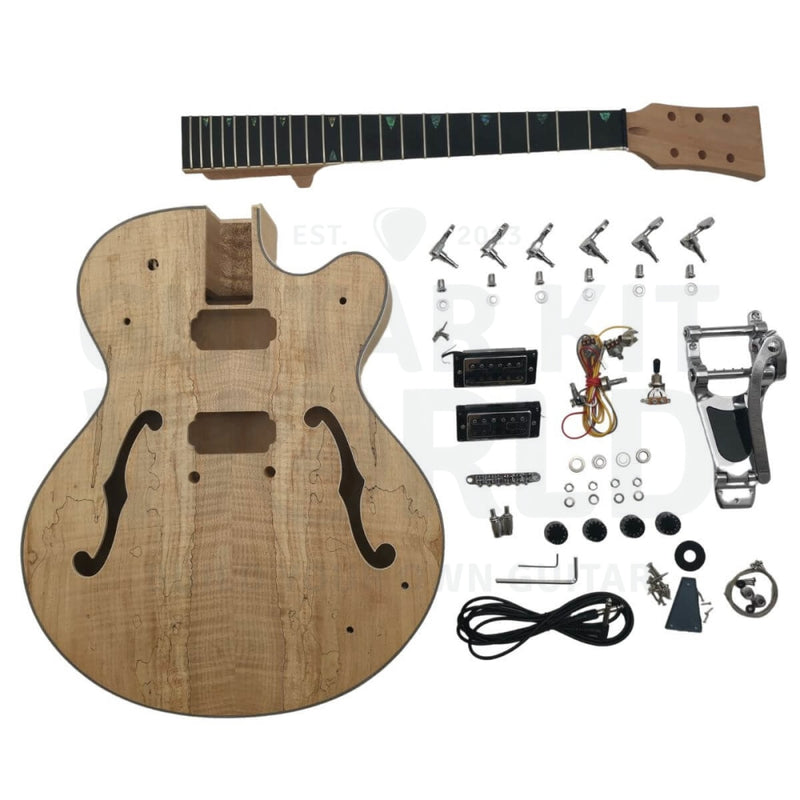 Hollow Body Venetian Cutaway Guitar Kit with Spalted Maple Veneer - Guitar Kit World