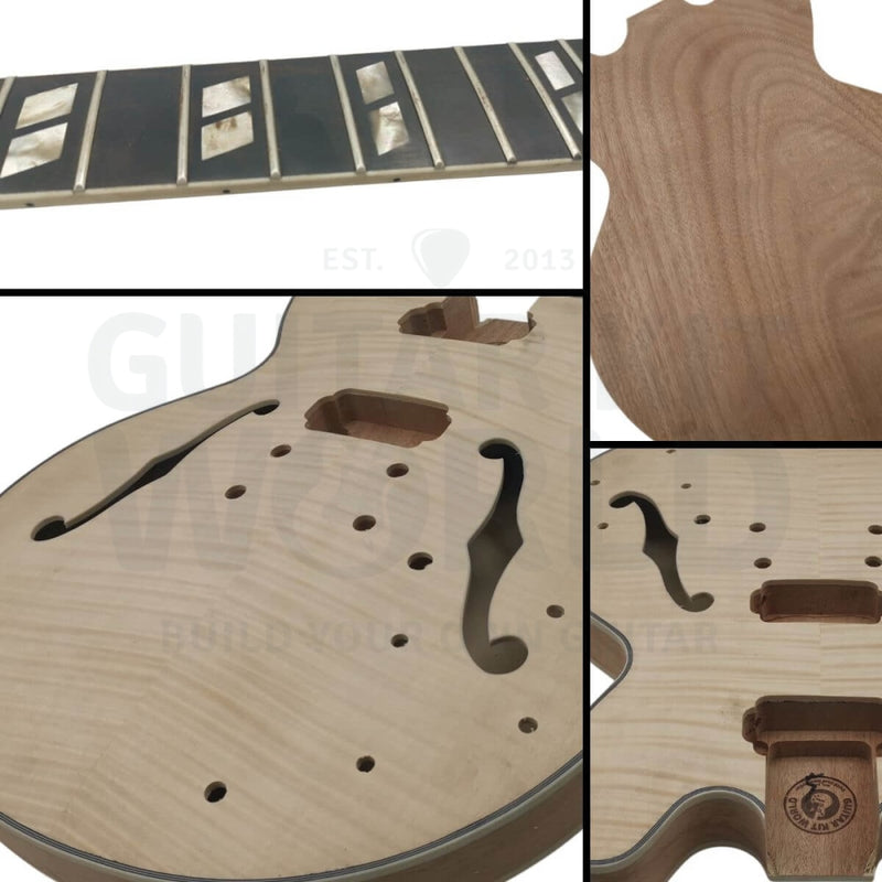 E35 Semi-Acoustic Guitar Kit with Split Parallelogram Ebony Fretboard Inlays - Guitar Kit World