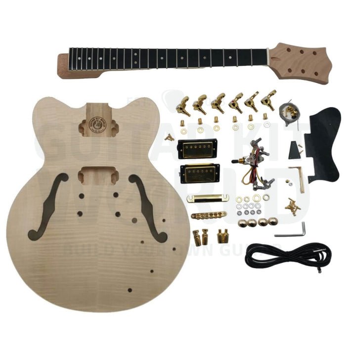 E35 Semi-Acoustic Guitar Kit w/ Flamed Maple Veneer, Ebony Fretboard - Guitar Kit World