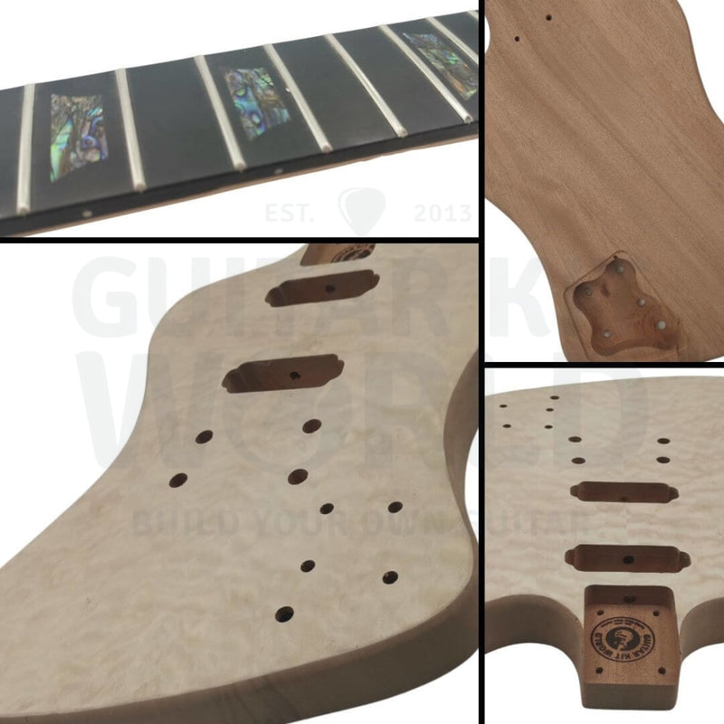 FB2 Guitar Kit with Quilted Maple Veneer, Ebony Fretboard - Guitar Kit World