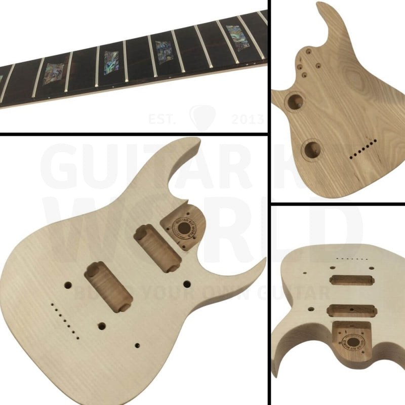 Ash body 7-string JS-style guitar kit with Flamed Maple Veneer - Guitar Kit World