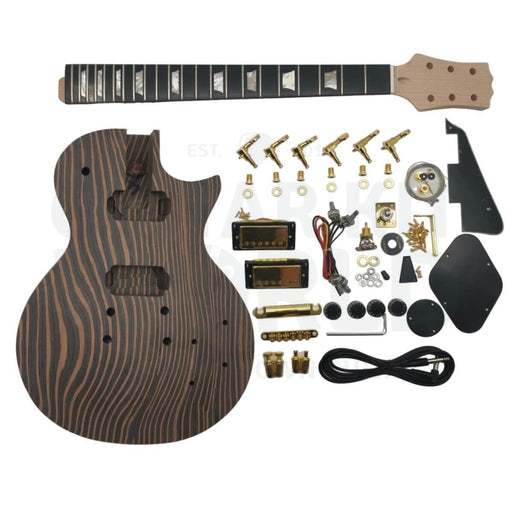 L1 Zebrawood body Guitar Kit with Trapezoid Pearl White Inlays - Guitar Kit World