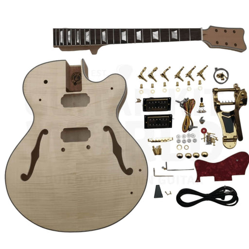 Hollow Body Guitar Kit w/ Flamed Maple Body Veneer, Rosewood Fretboard - Guitar Kit World