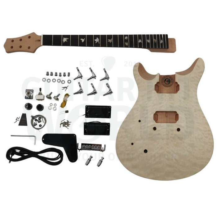 Lefty PR Guitar Kit w/ Quilted Maple Veneer, Mother of Pearl Inlays - Guitar Kit World