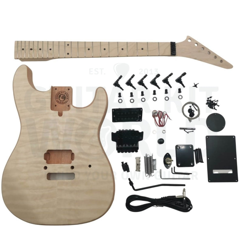 Maple Body KR2 Guitar Kit with Maple Fretboard, Quilted Maple Top Veneer - Guitar Kit World