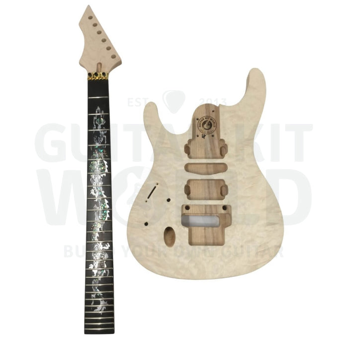 Ash Body RG-style Guitar Kit with Quilted Maple Veneer and Ebony Fretboard - Guitar Kit World