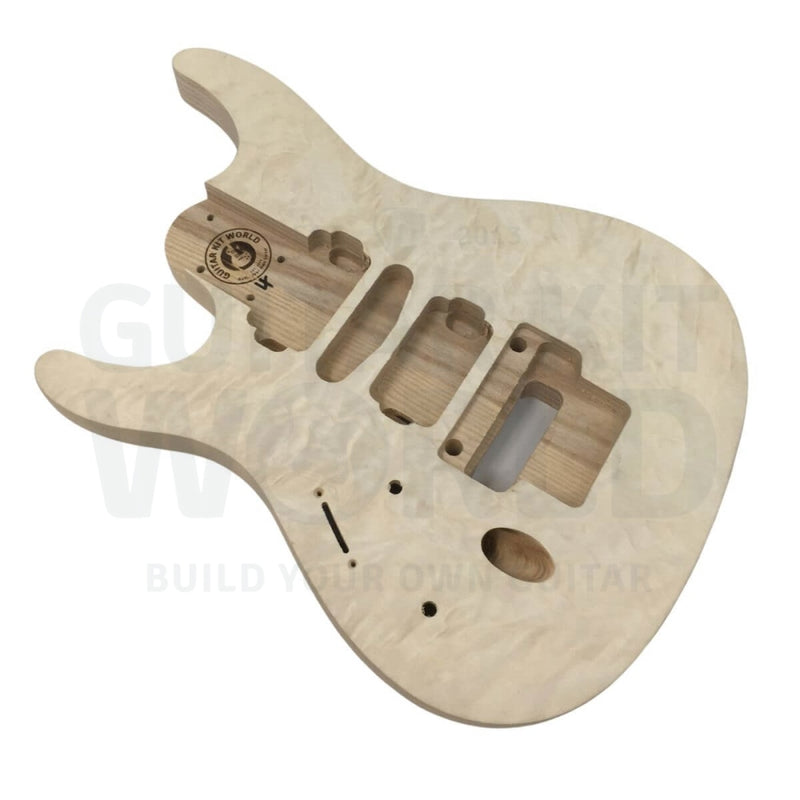 Ash Body RG-style Guitar Kit with Quilted Maple Veneer and Ebony Fretboard - Guitar Kit World