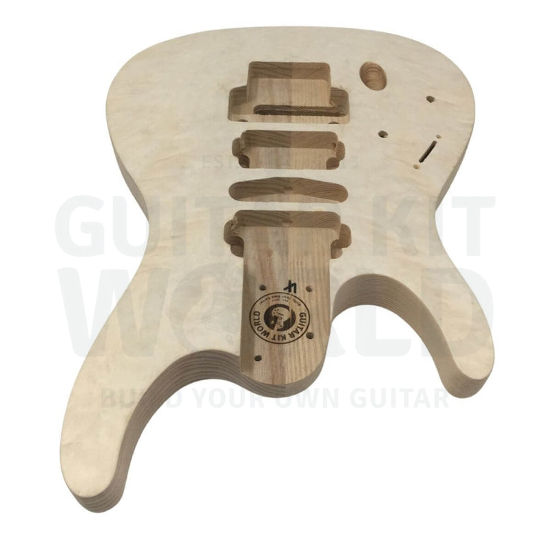 Ash Body RG-style Guitar Kit with Quilted Maple Veneer and Ebony Fretboard - Guitar Kit World