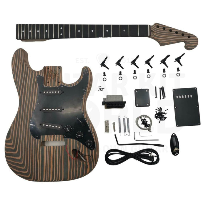 Zebrawood ST style body Guitar Kit with Ebony Fretboard - Guitar Kit World