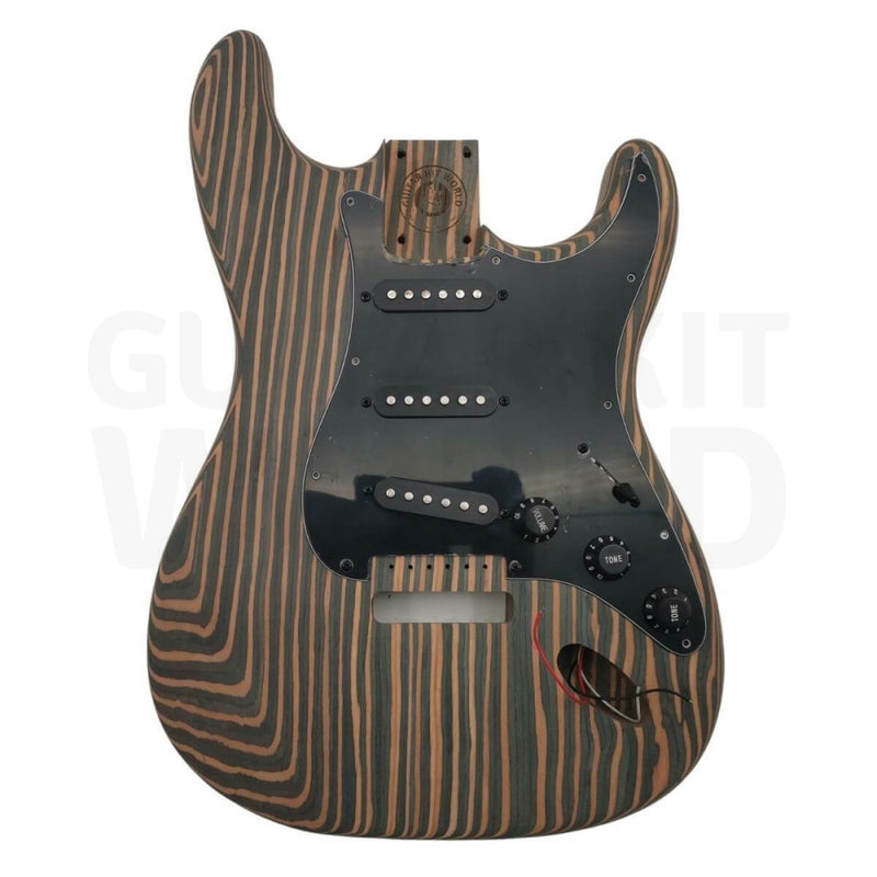 Zebrawood ST style body Guitar Kit with Ebony Fretboard - Guitar Kit World