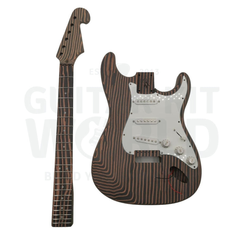 ST Zebrawood Guitar Kit with Bolt-on neck, White Pickguard - Guitar Kit World