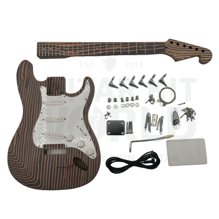 ST Zebrawood Guitar Kit with Bolt-on neck, White Pickguard - Guitar Kit World