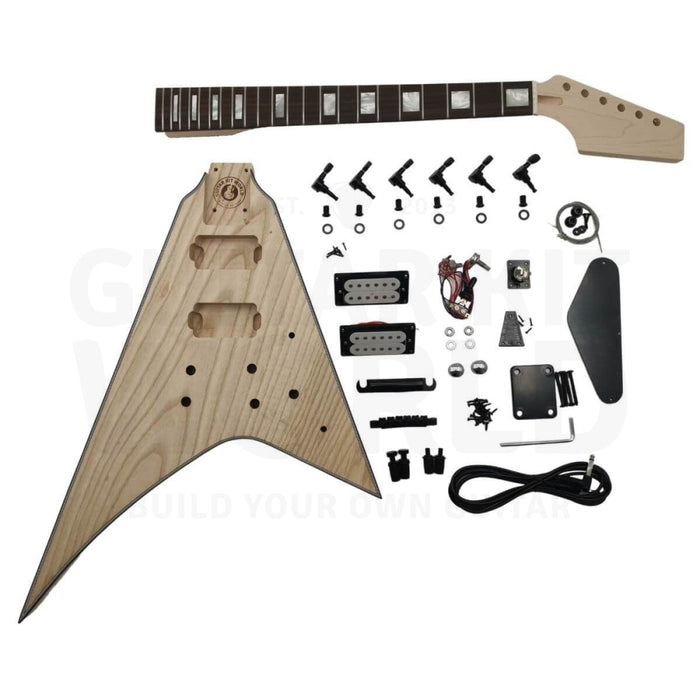 Ash V style body Guitar Kit with Rosewood Fretboard - Guitar Kit World