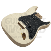 Alder ST style guitar kit with Quilted Maple Veneer, Maple Skunk Stripe Neck