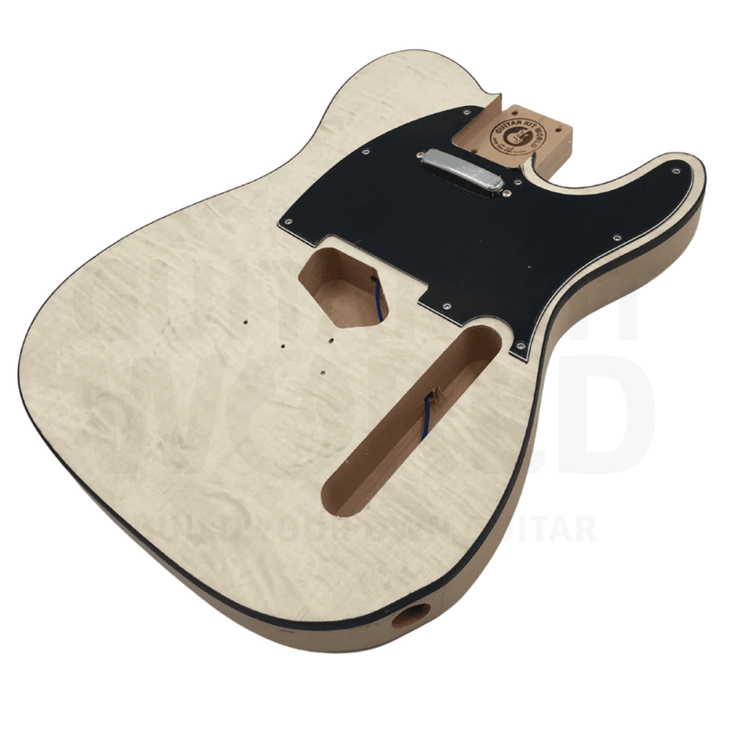 Alder TE Guitar Kit w/ Quilt Maple Veneer, Skunk Stripe Maple Neck