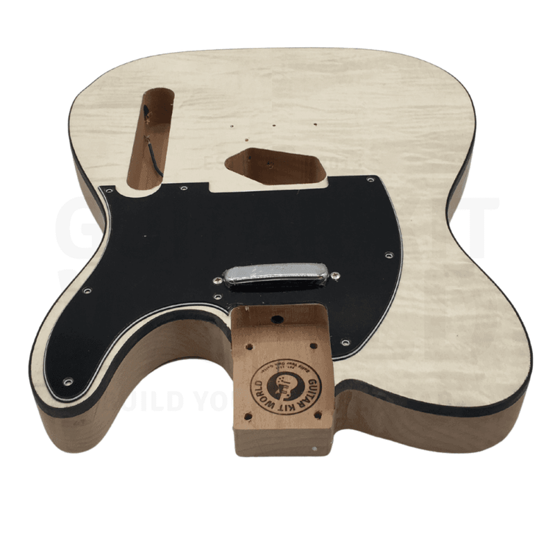 Alder TE Guitar Kit w/ Quilt Maple Veneer, Skunk Stripe Maple Neck