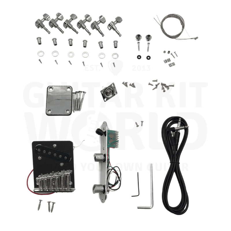 Alder TE Guitar Kit w/ Quilt Maple Veneer, Skunk Stripe Maple Neck