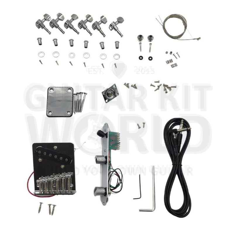 Alder TE Guitar Kit w/ Quilt Maple Veneer, Styled Headstock, Maple Neck