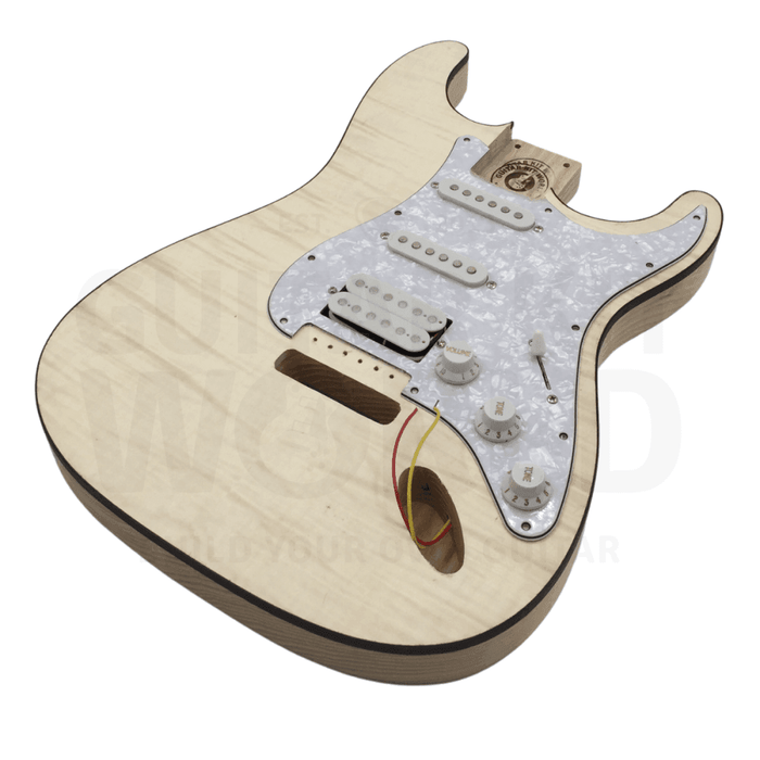 Ash ST style guitar kit with Flame Maple Veneer Maple Skunk
