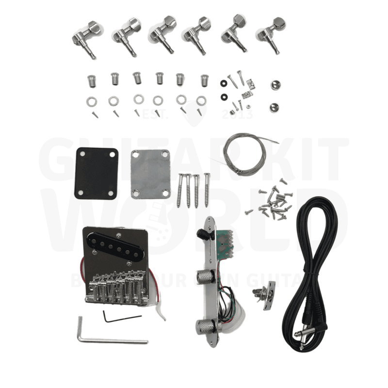 Ash TE Guitar Kit w/ Flame Maple Veneer, Skunk Stripe Maple Neck