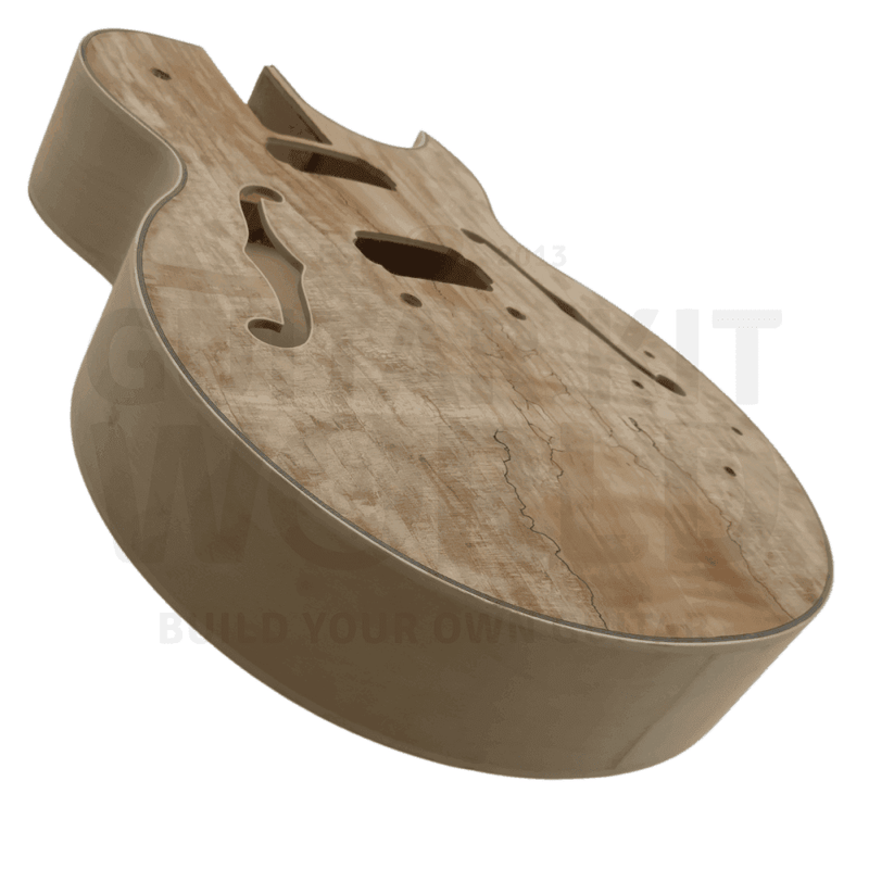 E175 Hollow Body Guitar Kit w/ Spalted Maple Veneer, Chrome Hardware