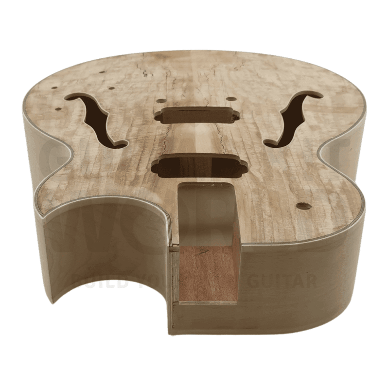 E175 Hollow Body Guitar Kit w/ Spalted Maple Veneer, Chrome Hardware