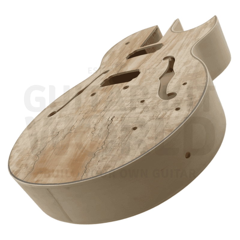 E175 Hollow Body Guitar Kit w/ Spalted Maple Veneer, Chrome Hardware