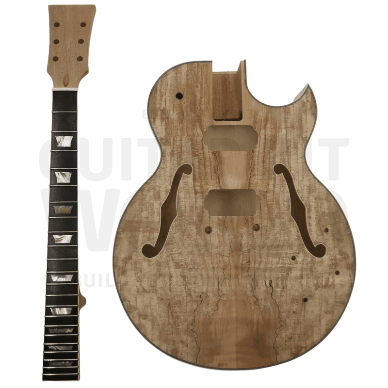 E175 Hollow Body Guitar Kit w/ Spalted Maple Veneer, Chrome Hardware