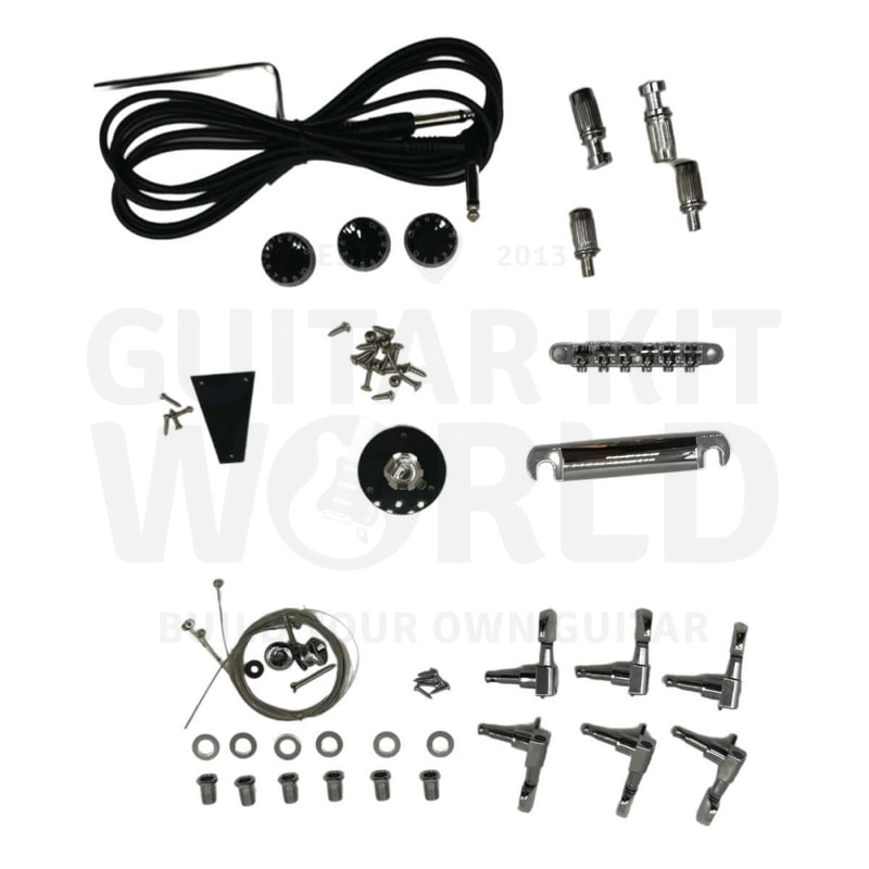 Mahogany body V-style Guitar Kit with Maple Neck, White Pearl Trapezoid Inlays - Guitar Kit World