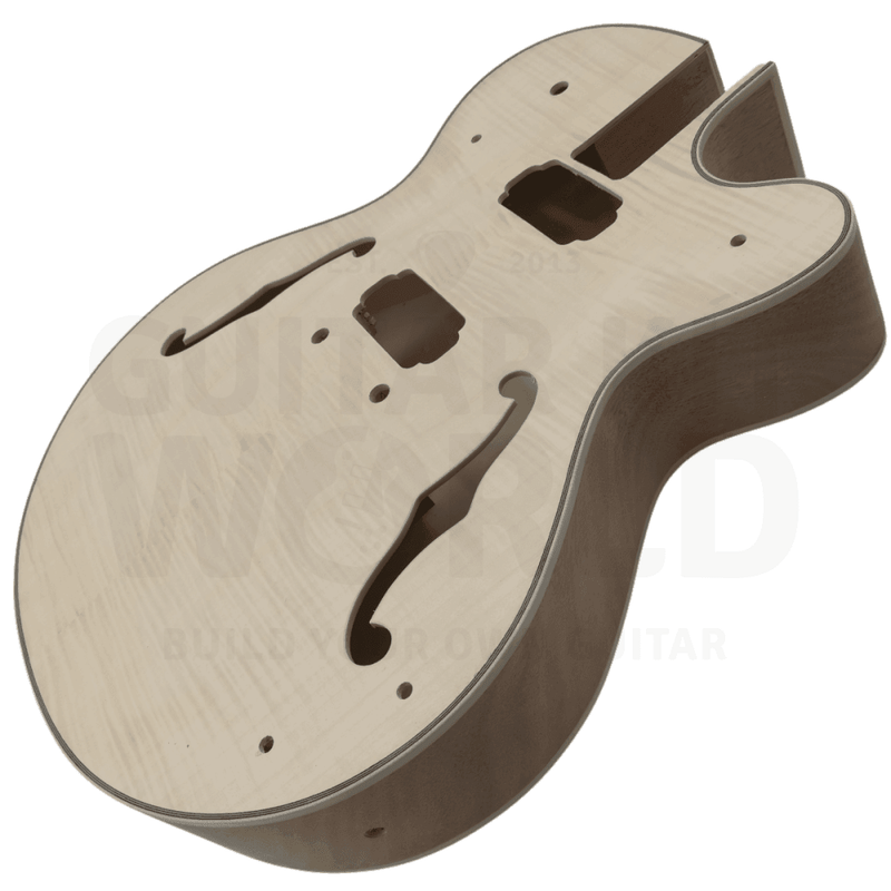 Hollow Body L5 style Guitar Kit w/ Flamed Maple Body Veneer, Rosewood Fretboard