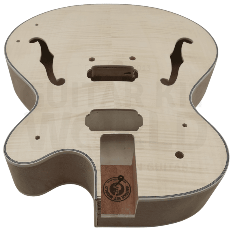 Hollow Body L5 style Guitar Kit w/ Flamed Maple Body Veneer, Rosewood Fretboard