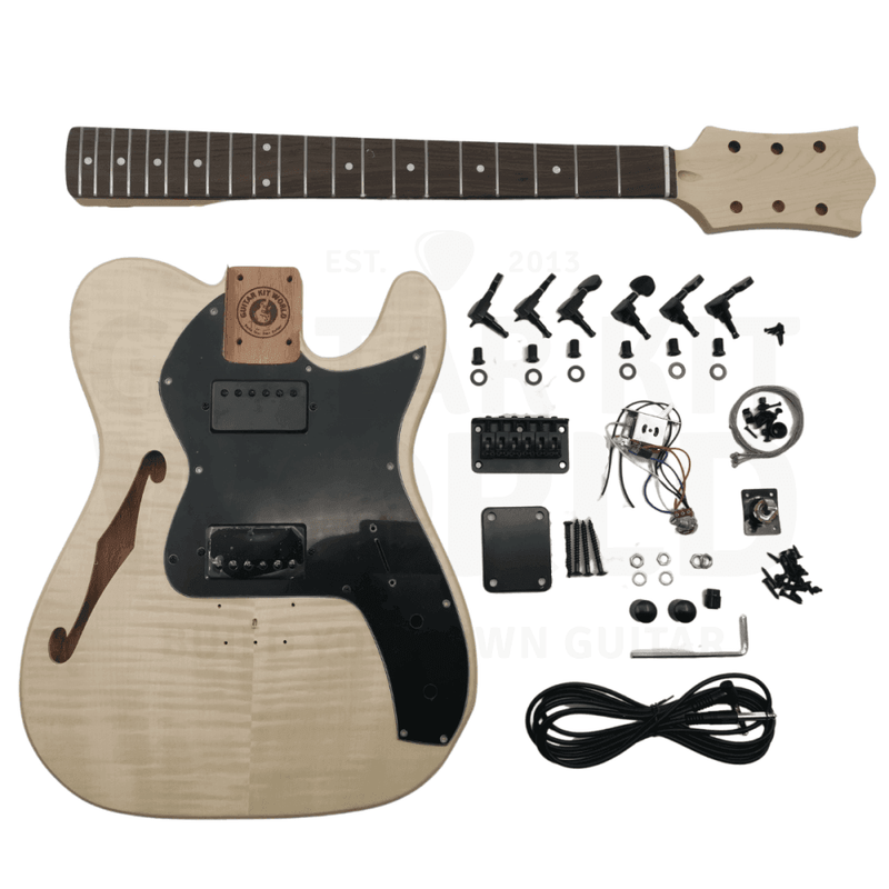 Semi-Acoustic TE style Mahogany body DIY kit with Flamed Maple Veneer