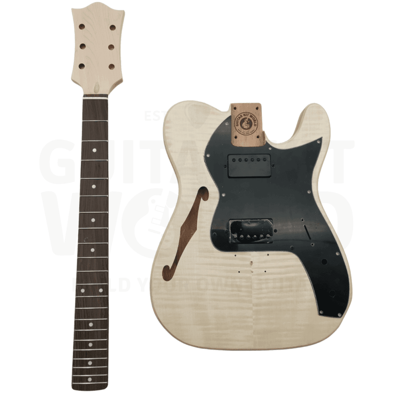 Semi-Acoustic TE style Mahogany body DIY kit with Flamed Maple Veneer
