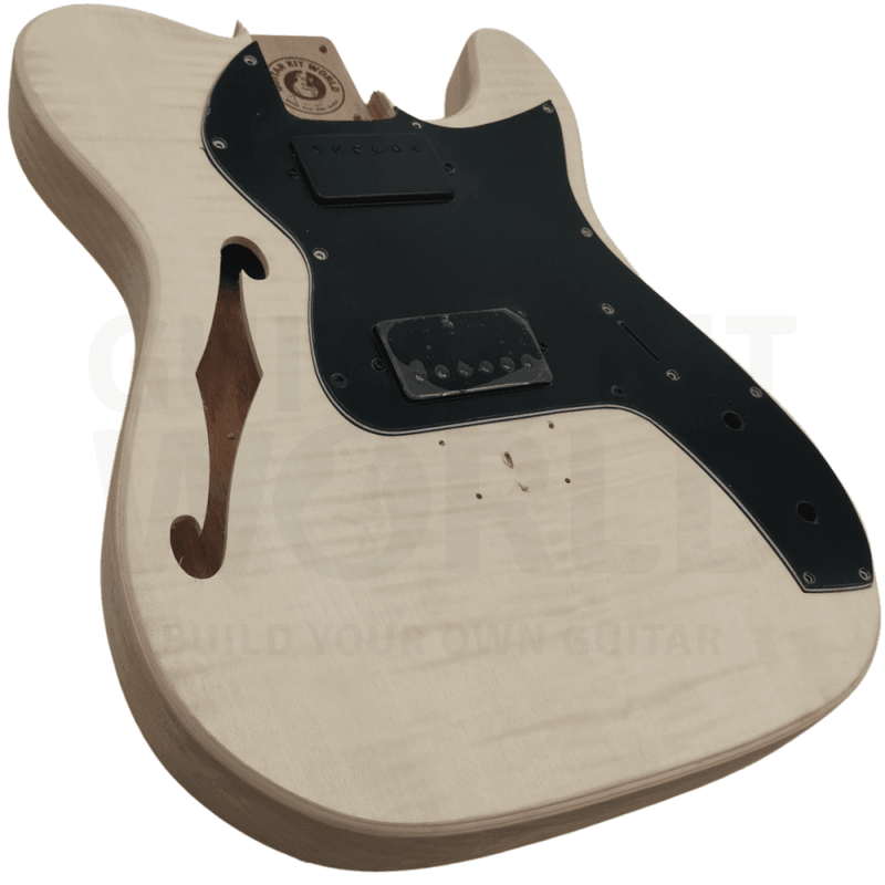 Semi-Acoustic TE style Mahogany body DIY kit with Flamed Maple Veneer