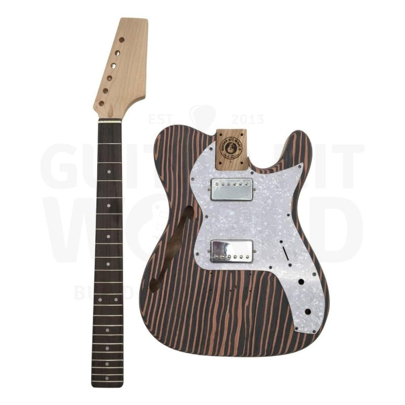 Semi-Hollow Ash TE Guitar Kit with Zebrawood Body Top