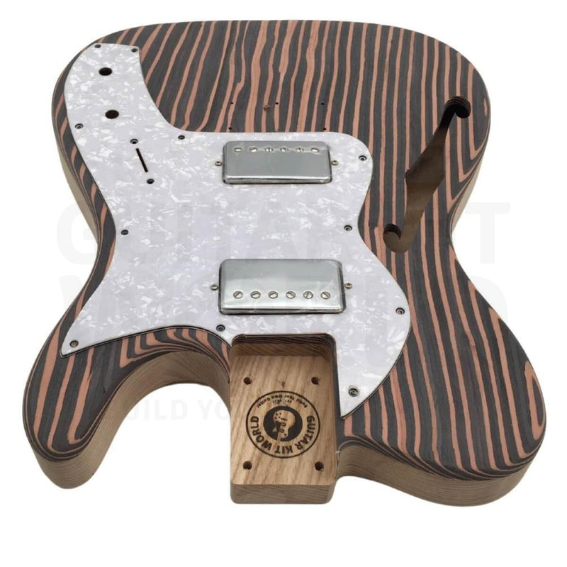 Semi-Hollow Ash TE Guitar Kit with Zebrawood Body Top