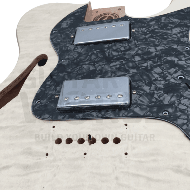 Semi-Hollow Mahogany TE Guitar Kit w/ Quilt Maple Veneer