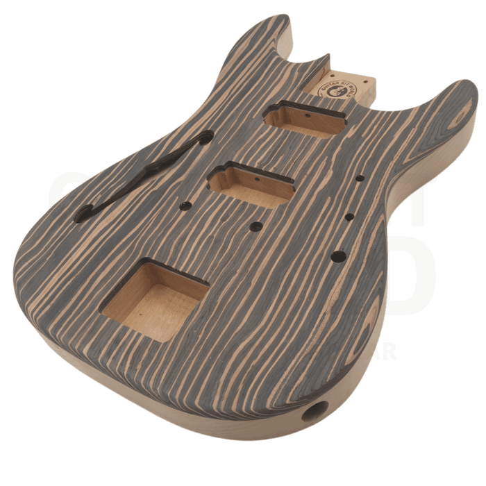 Semi-Hollow ST style guitar kit w/ Alder body, Zebra Body Top